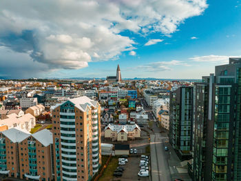 Beautiful aerial view of reykjavik, iceland. sunny day