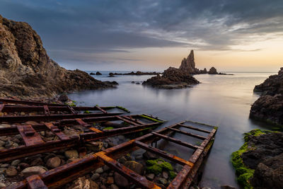 Panoramic view of sea against sky during sunset