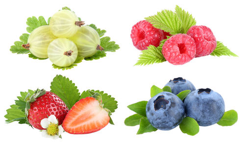Close-up of strawberries on white background