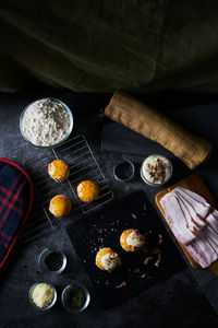 High angle view of food on table