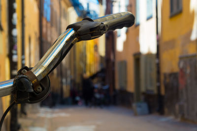 Close-up of bicycle on metal