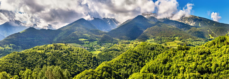 Panoramic view of landscape and mountains against sky