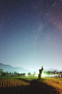 Scenic view of field against sky at night