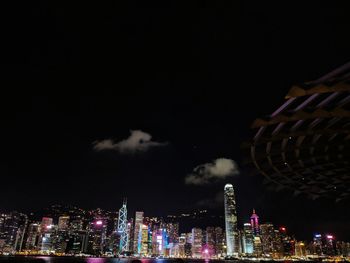 Illuminated buildings against sky at night