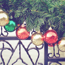 Close-up of christmas decoration hanging on tree