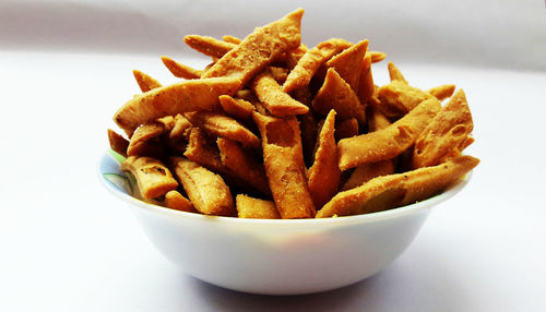 High angle view of pasta in bowl