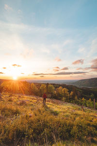 Scenic view of field against sky during sunset