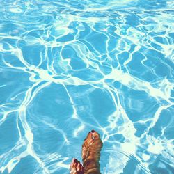 Low section of person standing on swimming pool