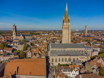 High angle view of buildings in city