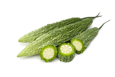 Close-up of green leaf against white background