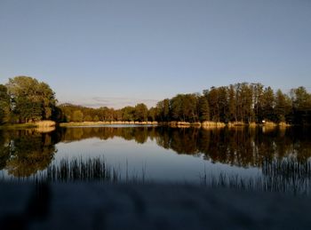 Scenic view of lake against clear sky