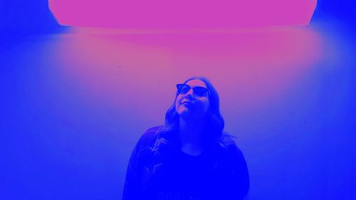 High angle view of woman in blue water