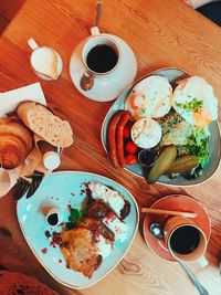 Directly above shot of breakfast served on table