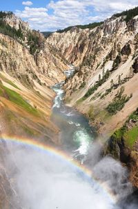 Scenic view of river flowing through mountains