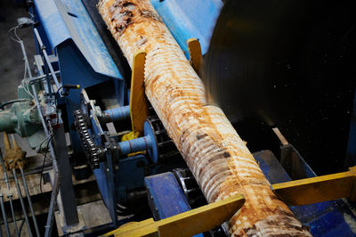 High angle view of old machinery in factory