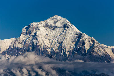 Scenic view of snowcapped mountains against clear sky