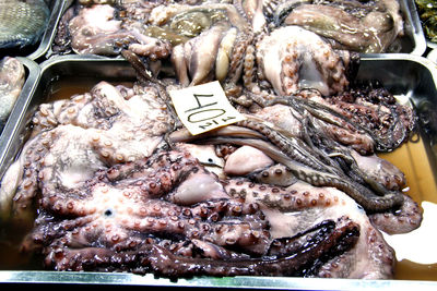 Photo of fresh and raw octopus sold at a public wet market.