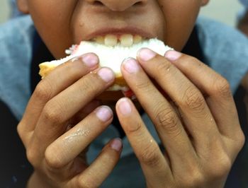 Close-up of baby eating food