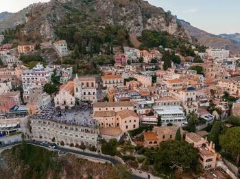 Beautiful aerial view of the taormina town in sicily, italy.