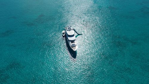 High angle view of ship in sea