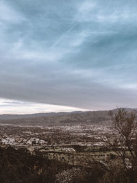 High angle shot of townscape against sky