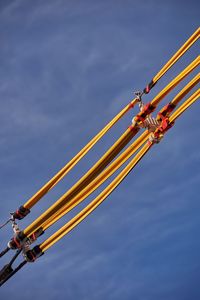 Low angle view of electrical cables against sky