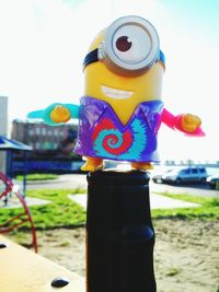 Close-up of toy on bed