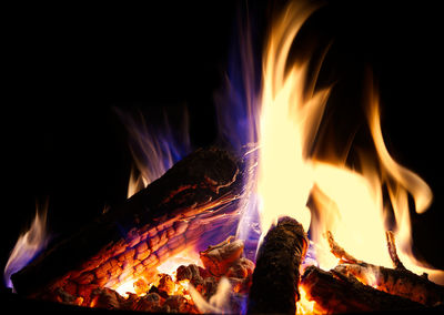 Close-up of bonfire at night