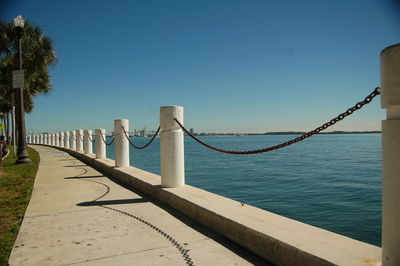 Scenic view of sea against clear blue sky