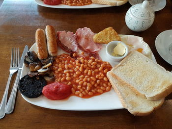 High angle view of breakfast on table