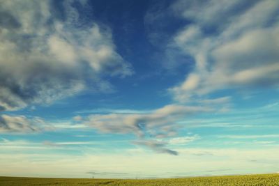 Scenic view of rural landscape against blue sky