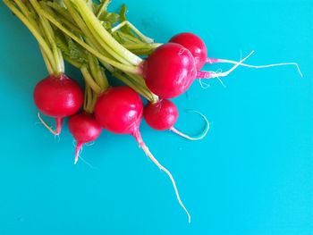 Close-up of cherry tomatoes against blue background