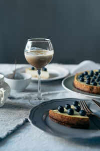 Morning breakfast ideas. glass with coffee and cheesecake