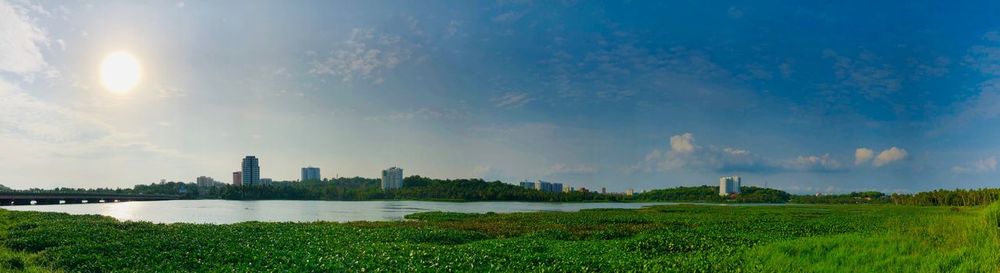 Panoramic view of city buildings against sky