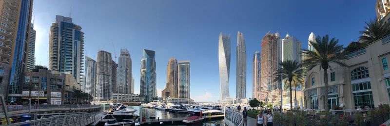 Panoramic view of modern buildings against sky