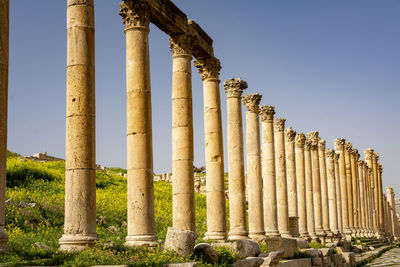 Pillars of the colonnaded street at the roman historical site of gerasa, jerash, jordan. 