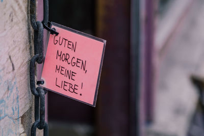 Close-up of text on wall