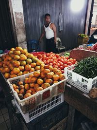 Fruits in market stall for sale