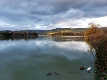 View of lake against cloudy sky