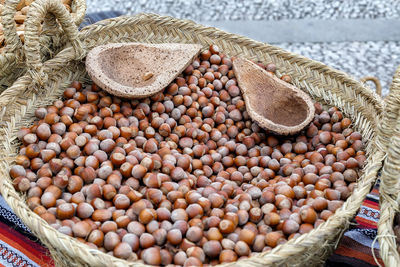 High angle view of eggs in container