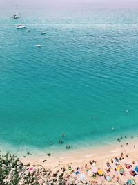 High angle view of boats on beach