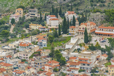 High angle view of buildings in city