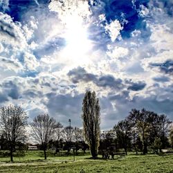 Scenic view of grassy field against cloudy sky