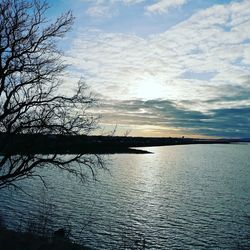 Scenic view of lake against sky during sunset