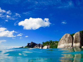 Scenic view of sea against blue sky