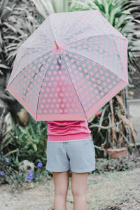 Rear view of woman with umbrella