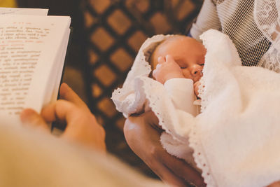 Cute baby sleeping on bed