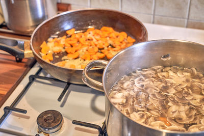 High angle view of food in kitchen at home