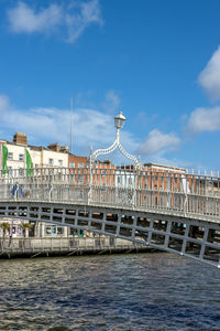 Bridge over river with buildings in background