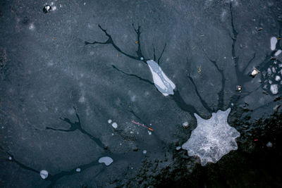 High angle view of frozen sea water during winter